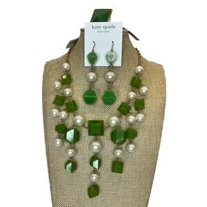 Kate‎ Spade Green pearl gold statement Necklace Earrings Ring Set